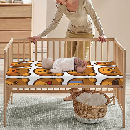 Teddy Bear Emoji Print Baby Crib Sheet