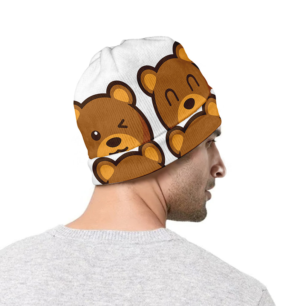 Teddy Bear Emoji Print Beanie