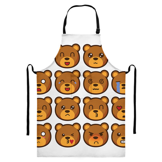 Teddy Bear Emoji Print Bib Apron With Pocket