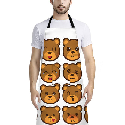 Teddy Bear Emoji Print Bib Apron With Pocket