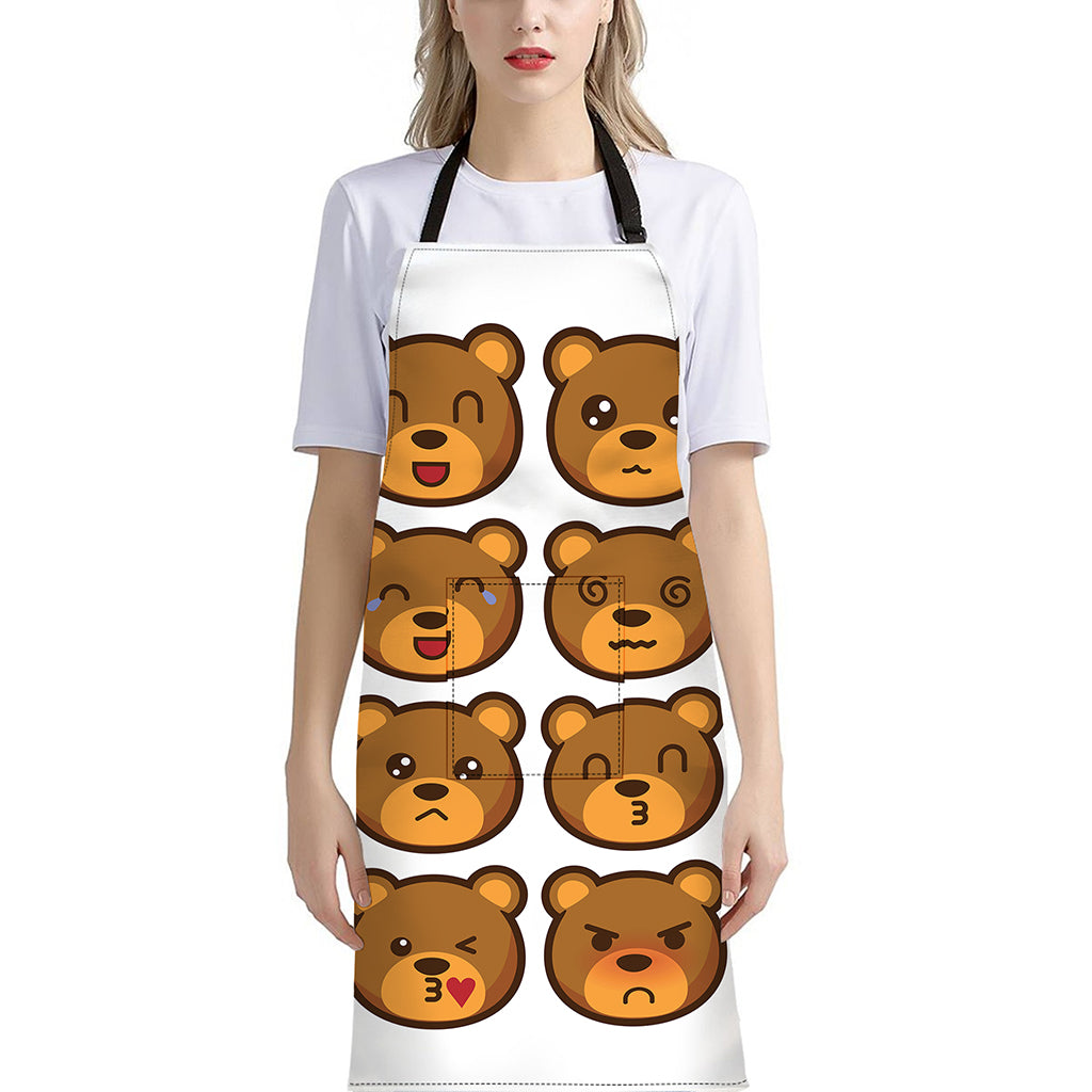 Teddy Bear Emoji Print Bib Apron With Pocket