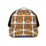 Teddy Bear Emoji Print Black Mesh Trucker Cap