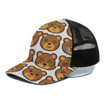 Teddy Bear Emoji Print Black Mesh Trucker Cap