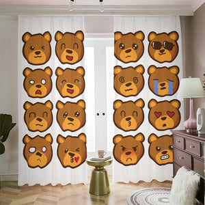 Teddy Bear Emoji Print Blackout Pencil Pleat Curtains