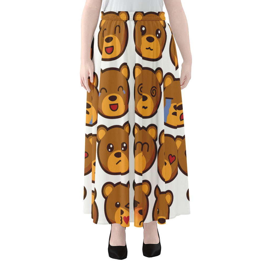 Teddy Bear Emoji Print Chiffon Maxi Skirt