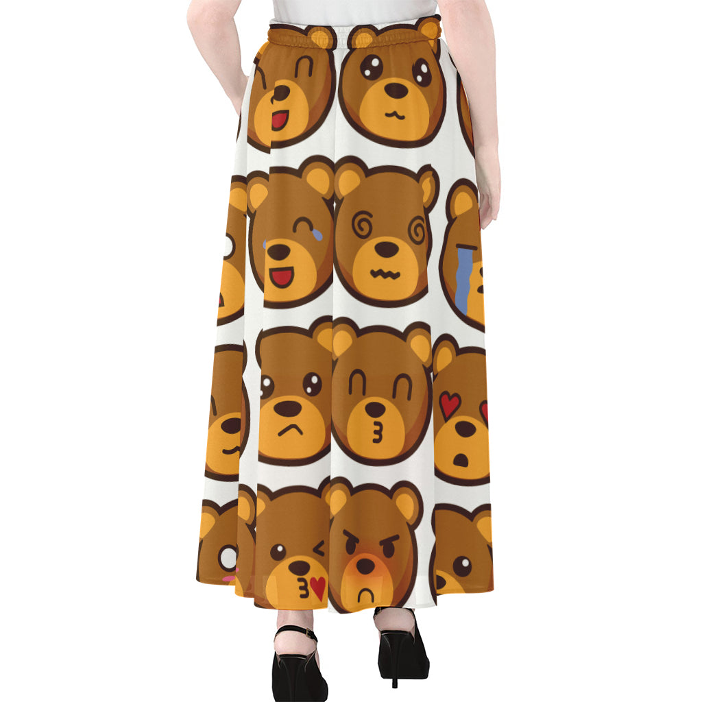 Teddy Bear Emoji Print Chiffon Maxi Skirt