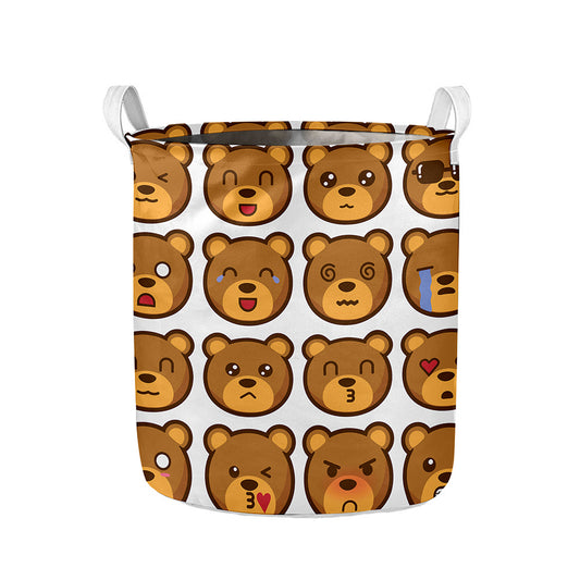Teddy Bear Emoji Print Collapsible Laundry Basket
