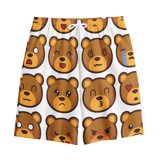 Teddy Bear Emoji Print Cotton Shorts