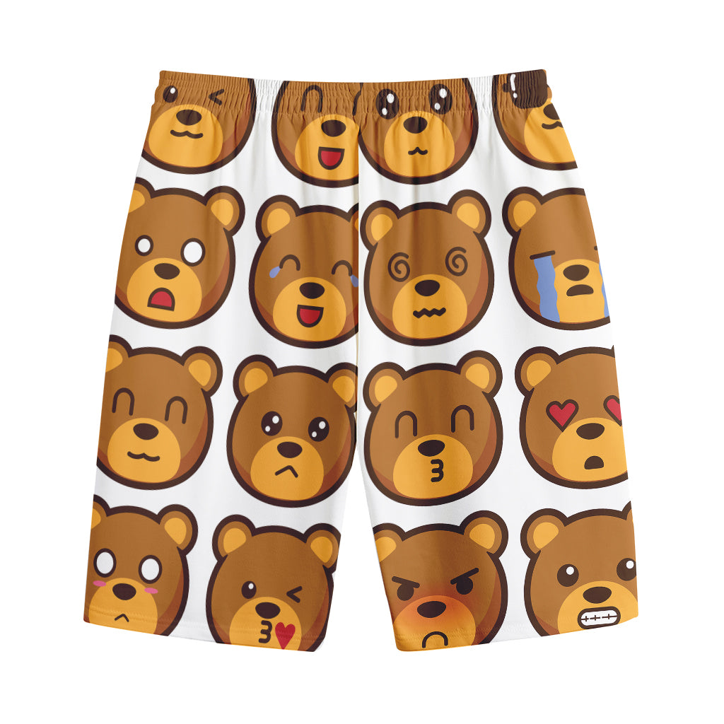 Teddy Bear Emoji Print Cotton Shorts