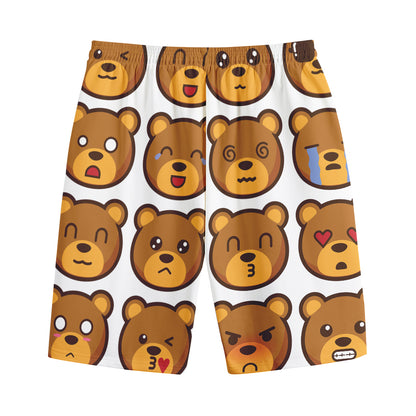 Teddy Bear Emoji Print Cotton Shorts