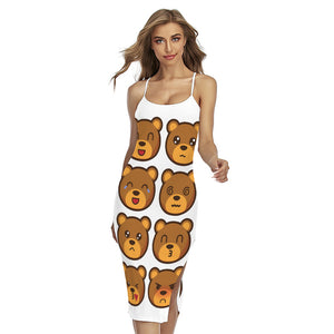 Teddy Bear Emoji Print Cross Back Cami Dress