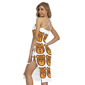 Teddy Bear Emoji Print Cross Back Cami Dress