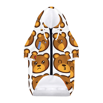 Teddy Bear Emoji Print Dog Zip Up Hoodie