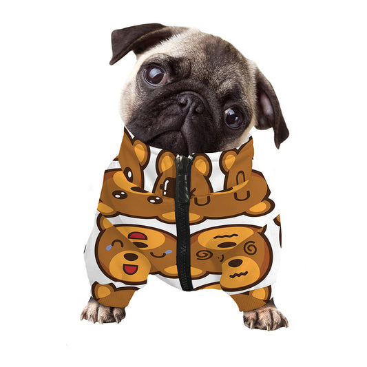 Teddy Bear Emoji Print Dog Zip Up Jacket