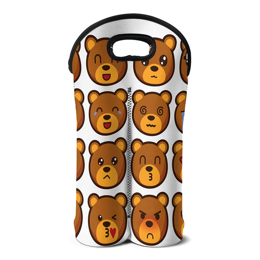 Teddy Bear Emoji Print Double Neoprene Wine Tote