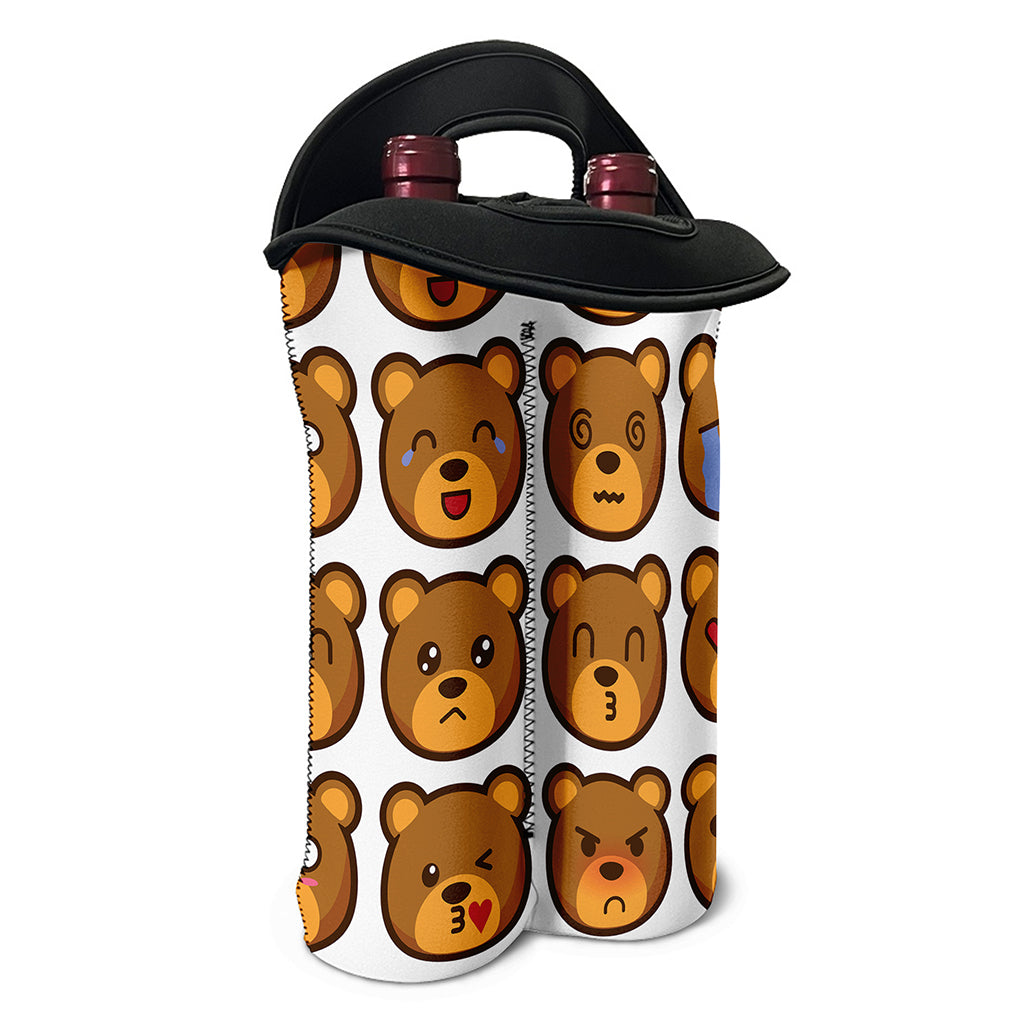 Teddy Bear Emoji Print Double Neoprene Wine Tote