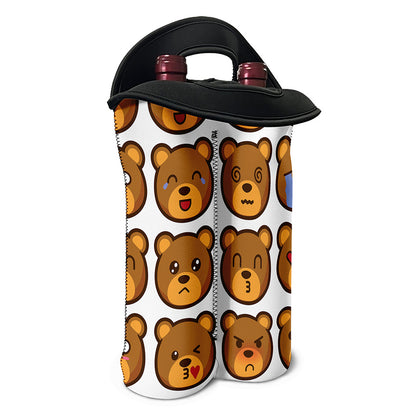 Teddy Bear Emoji Print Double Neoprene Wine Tote