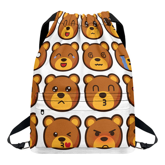 Teddy Bear Emoji Print Drawstring Backpack