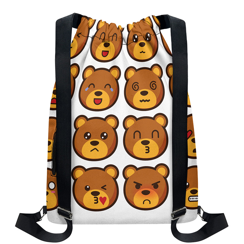Teddy Bear Emoji Print Drawstring Backpack
