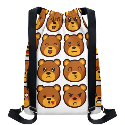 Teddy Bear Emoji Print Drawstring Backpack
