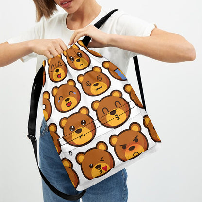 Teddy Bear Emoji Print Drawstring Backpack