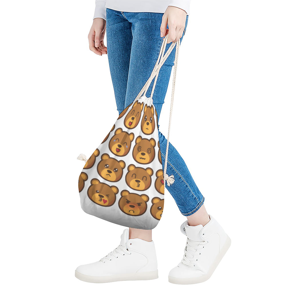 Teddy Bear Emoji Print Drawstring Bag