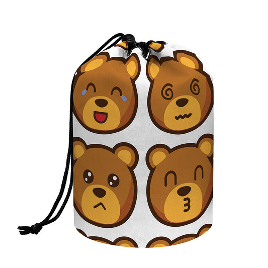 Teddy Bear Emoji Print Drawstring Makeup Bag