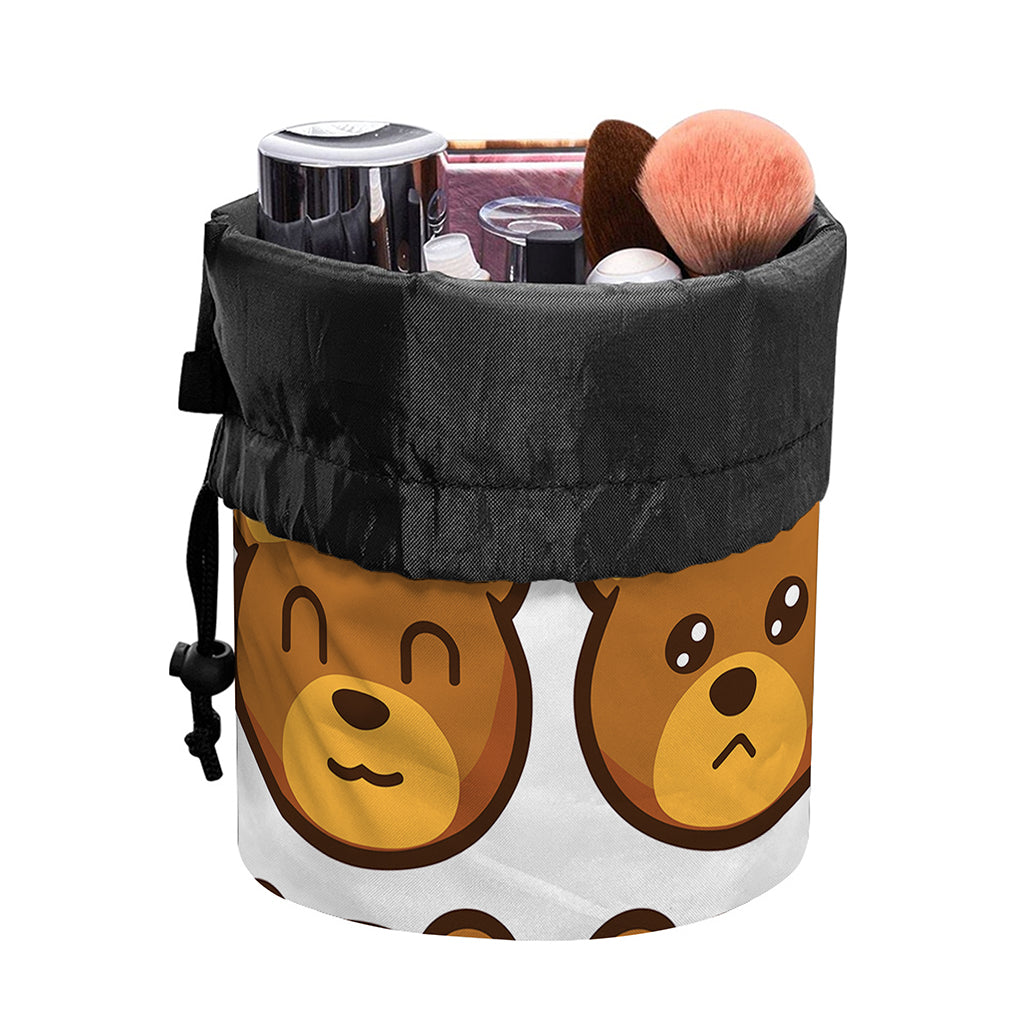 Teddy Bear Emoji Print Drawstring Makeup Bag