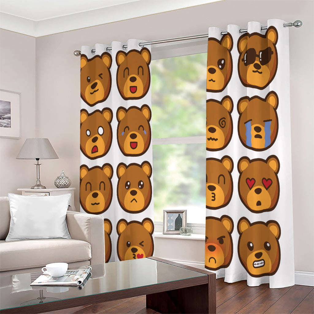 Teddy Bear Emoji Print Extra Wide Grommet Curtains