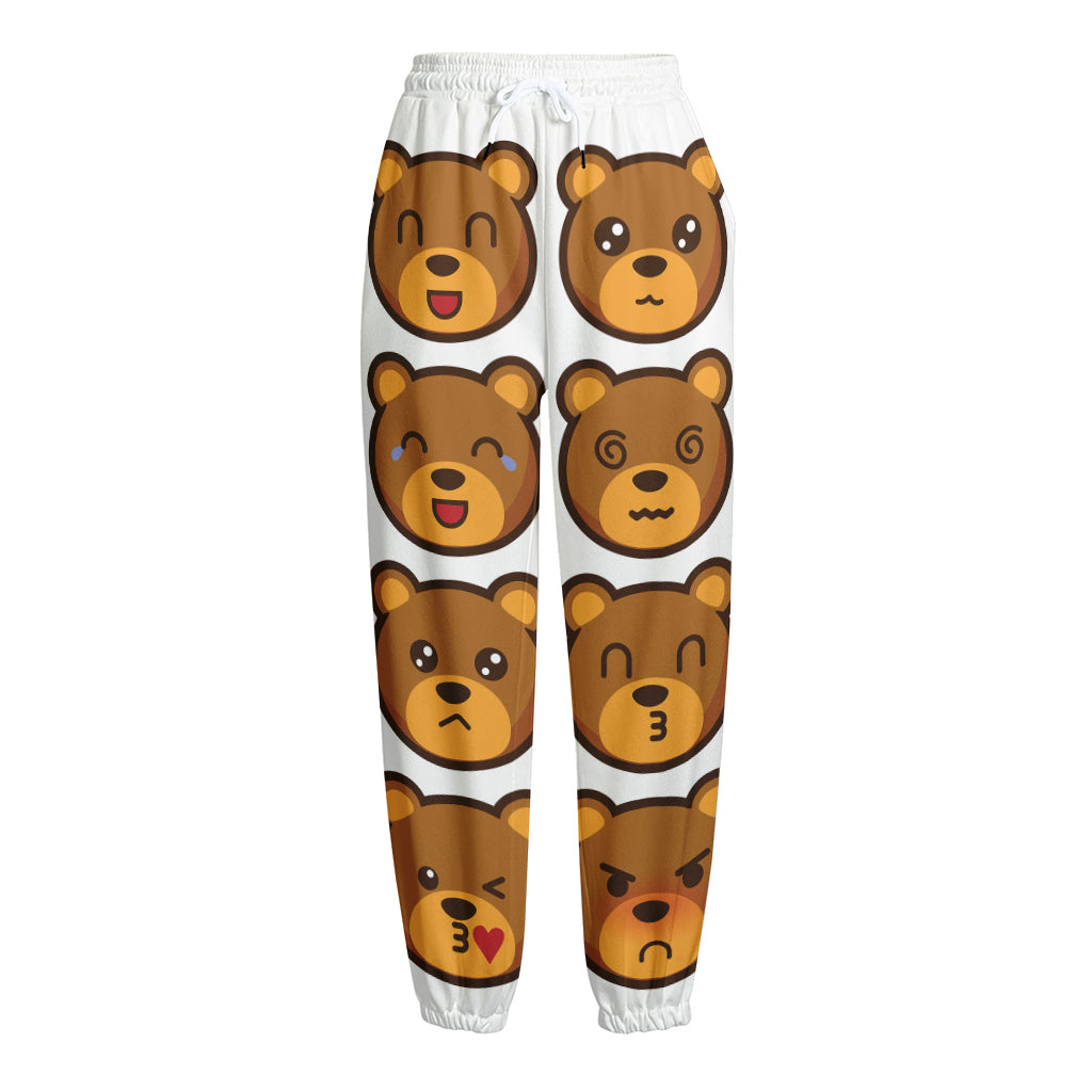 Teddy Bear Emoji Print Fleece Lined Knit Pants