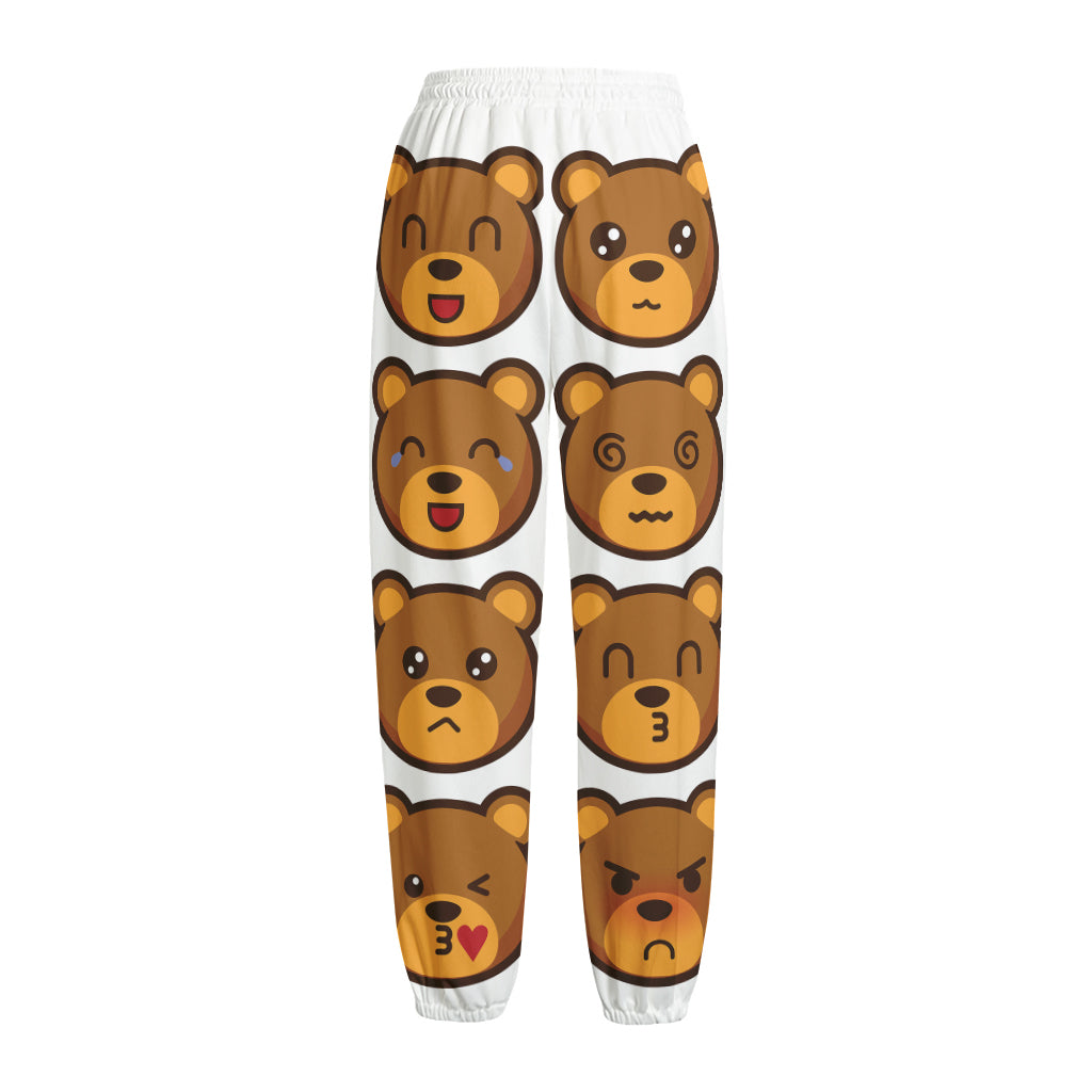 Teddy Bear Emoji Print Fleece Lined Knit Pants