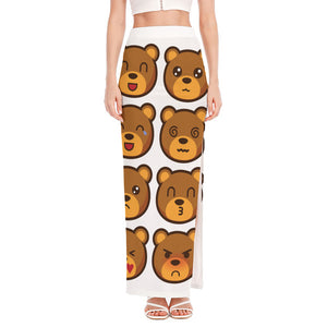 Teddy Bear Emoji Print High Slit Maxi Skirt