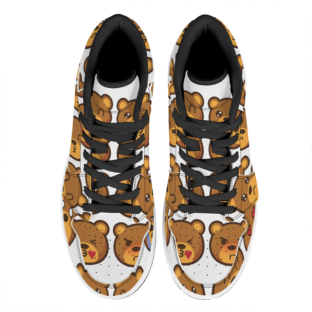 Teddy Bear Emoji Print High Top Leather Sneakers