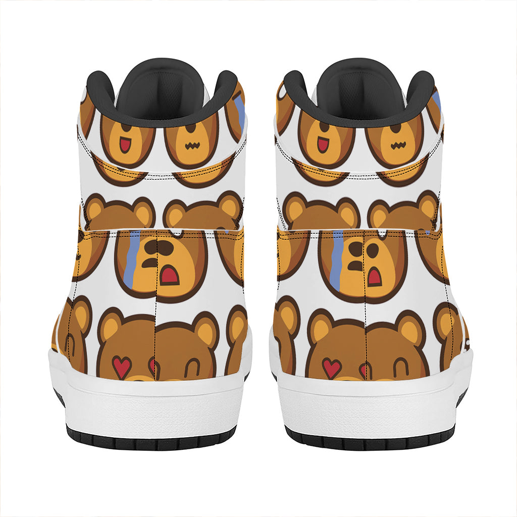 Teddy Bear Emoji Print High Top Leather Sneakers