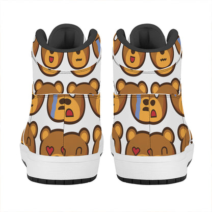 Teddy Bear Emoji Print High Top Leather Sneakers