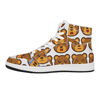 Teddy Bear Emoji Print High Top Leather Sneakers