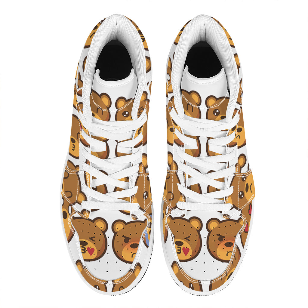 Teddy Bear Emoji Print High Top Leather Sneakers