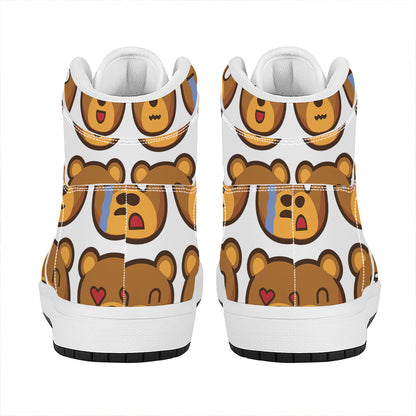 Teddy Bear Emoji Print High Top Leather Sneakers