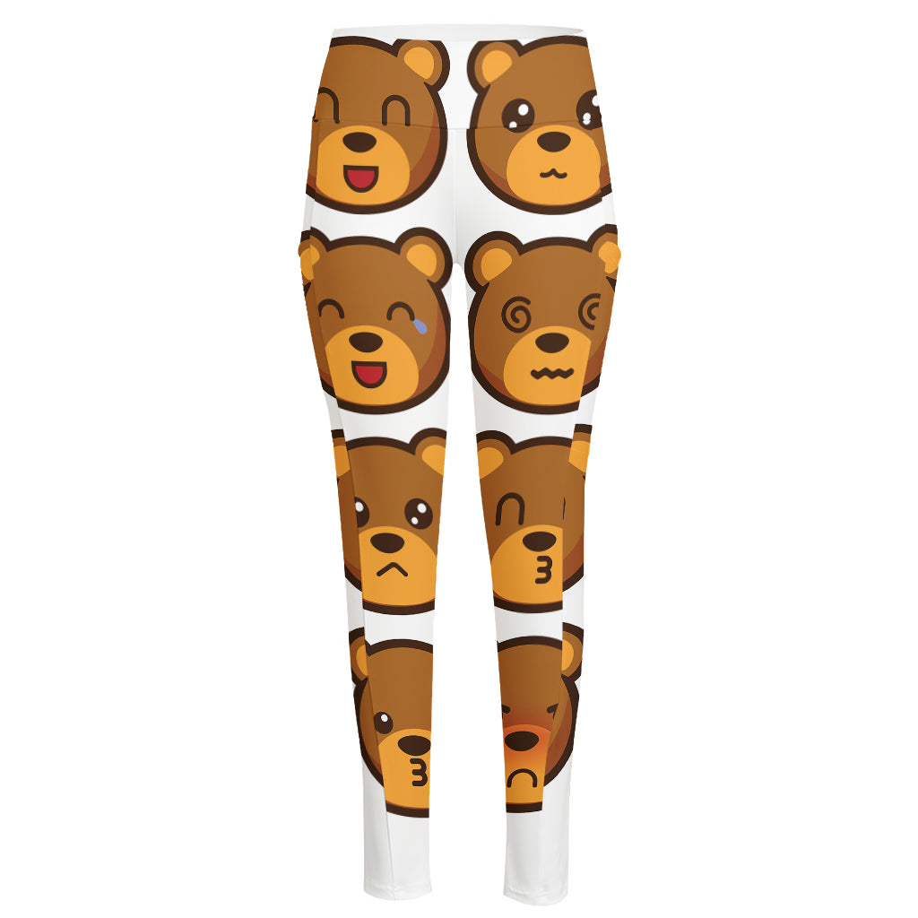 Teddy Bear Emoji Print High-Waisted Pocket Leggings