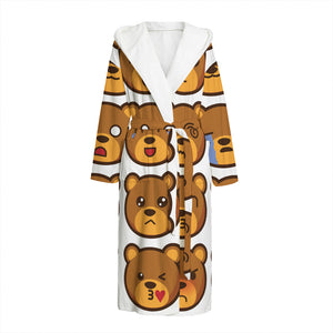 Teddy Bear Emoji Print Hooded Bathrobe