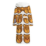 Teddy Bear Emoji Print Hooded Bathrobe