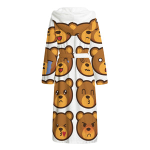 Teddy Bear Emoji Print Hooded Bathrobe