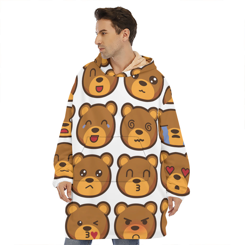 Teddy Bear Emoji Print Hoodie Blanket
