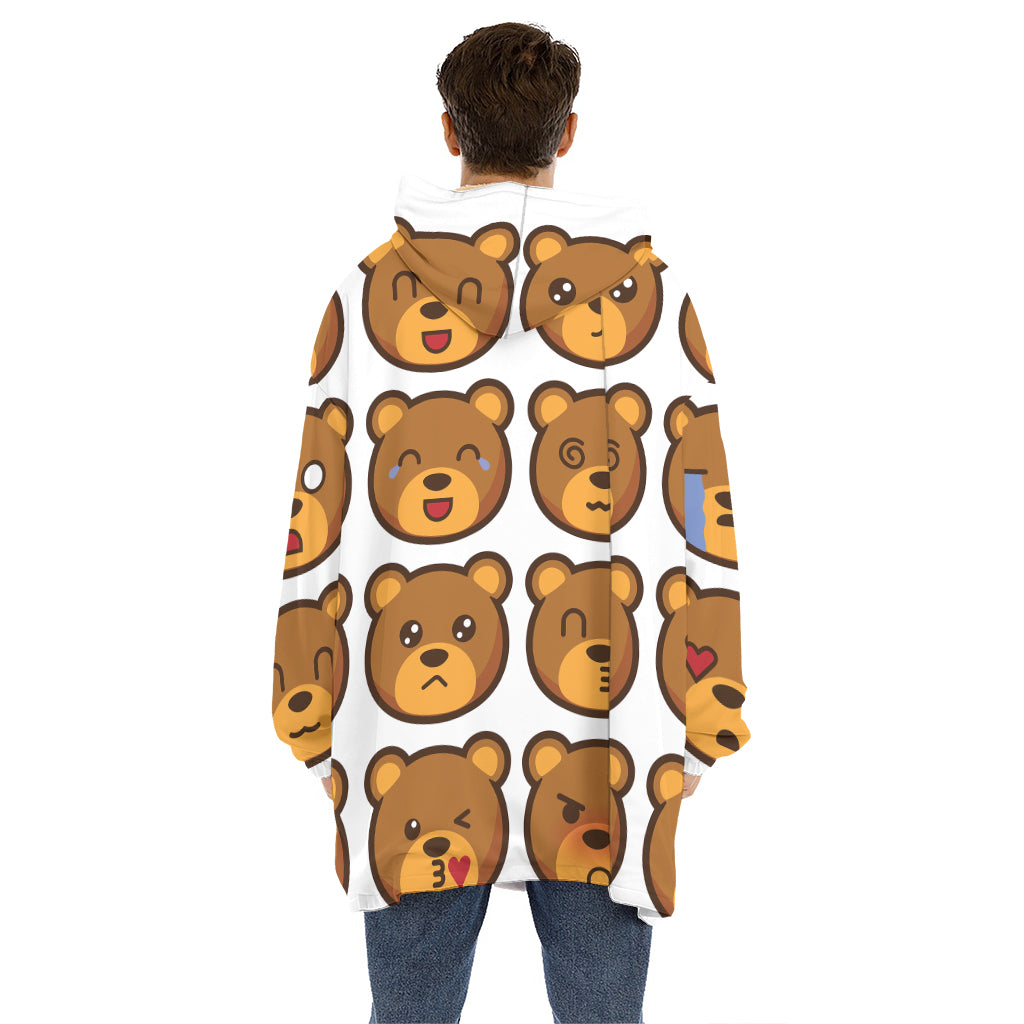 Teddy Bear Emoji Print Hoodie Blanket