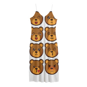 Teddy Bear Emoji Print Jersey Midi Cami Dress