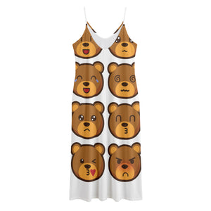 Teddy Bear Emoji Print Jersey Midi Cami Dress