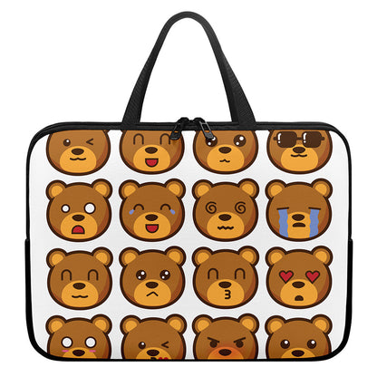 Teddy Bear Emoji Print Laptop Sleeve With Handle