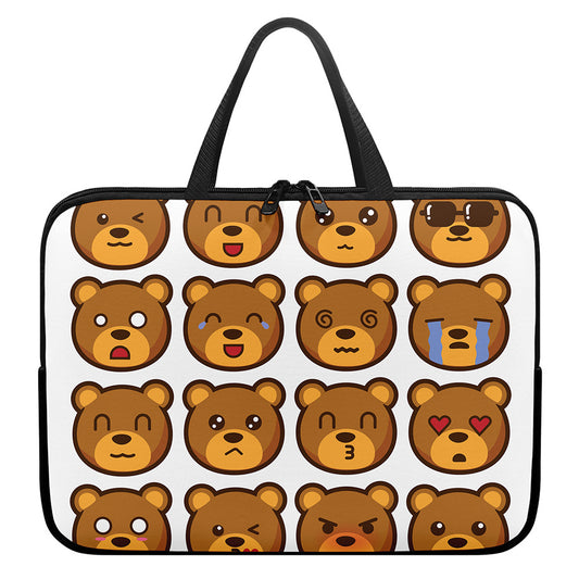 Teddy Bear Emoji Print Laptop Sleeve With Handle