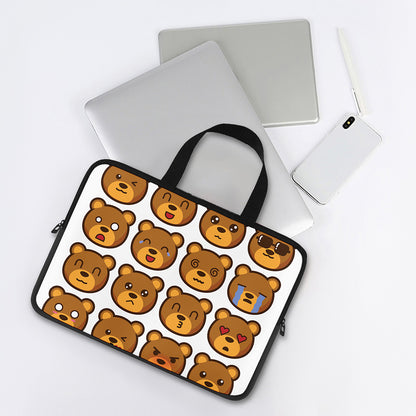 Teddy Bear Emoji Print Laptop Sleeve With Handle