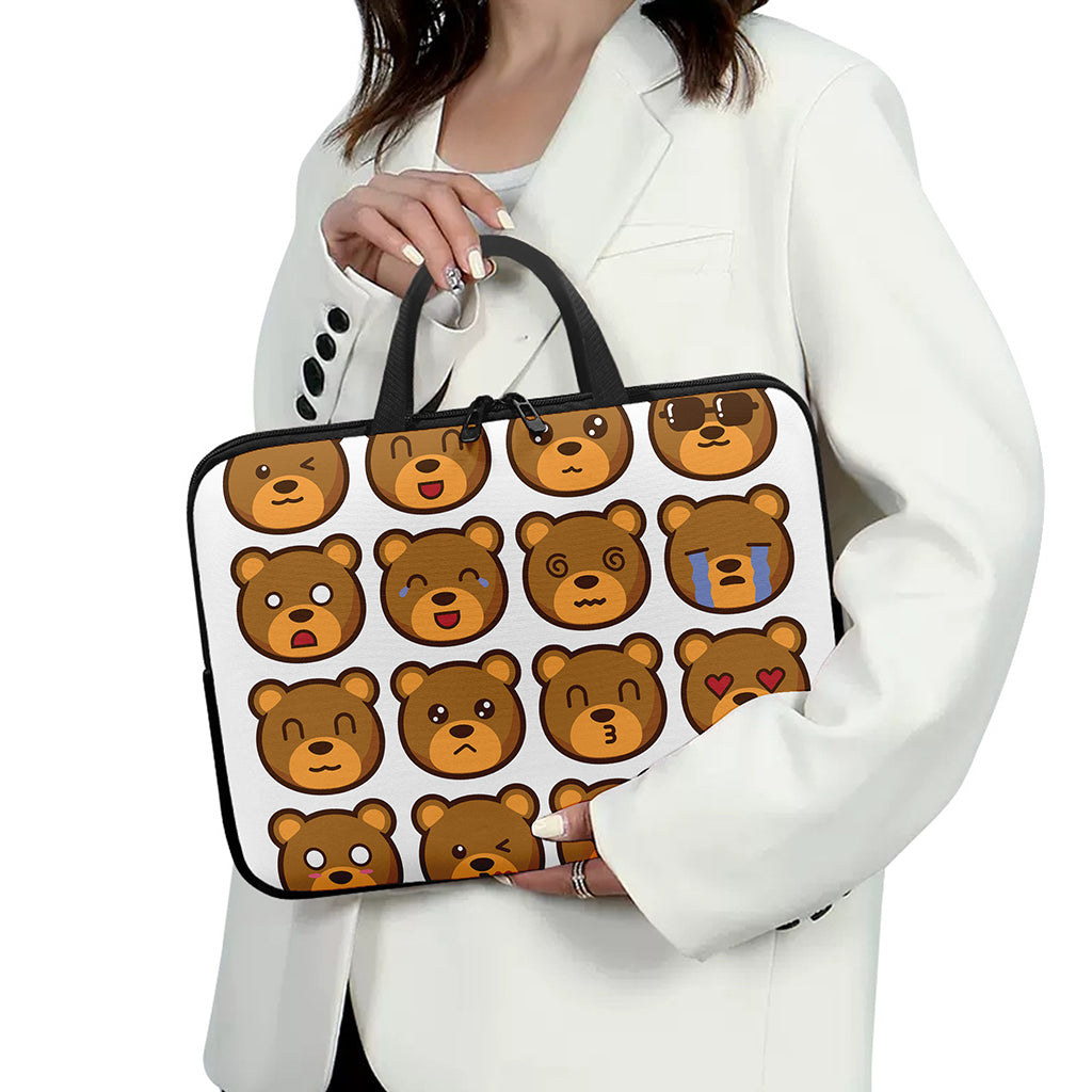 Teddy Bear Emoji Print Laptop Sleeve With Handle